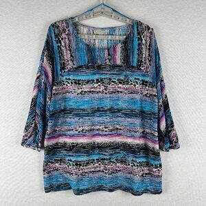 DANA BUCHMAN WOMEN'S MULTICOLORED ABSTRACT PATTERNED 3/4SLEEVE SCOOP NECK TOP XL